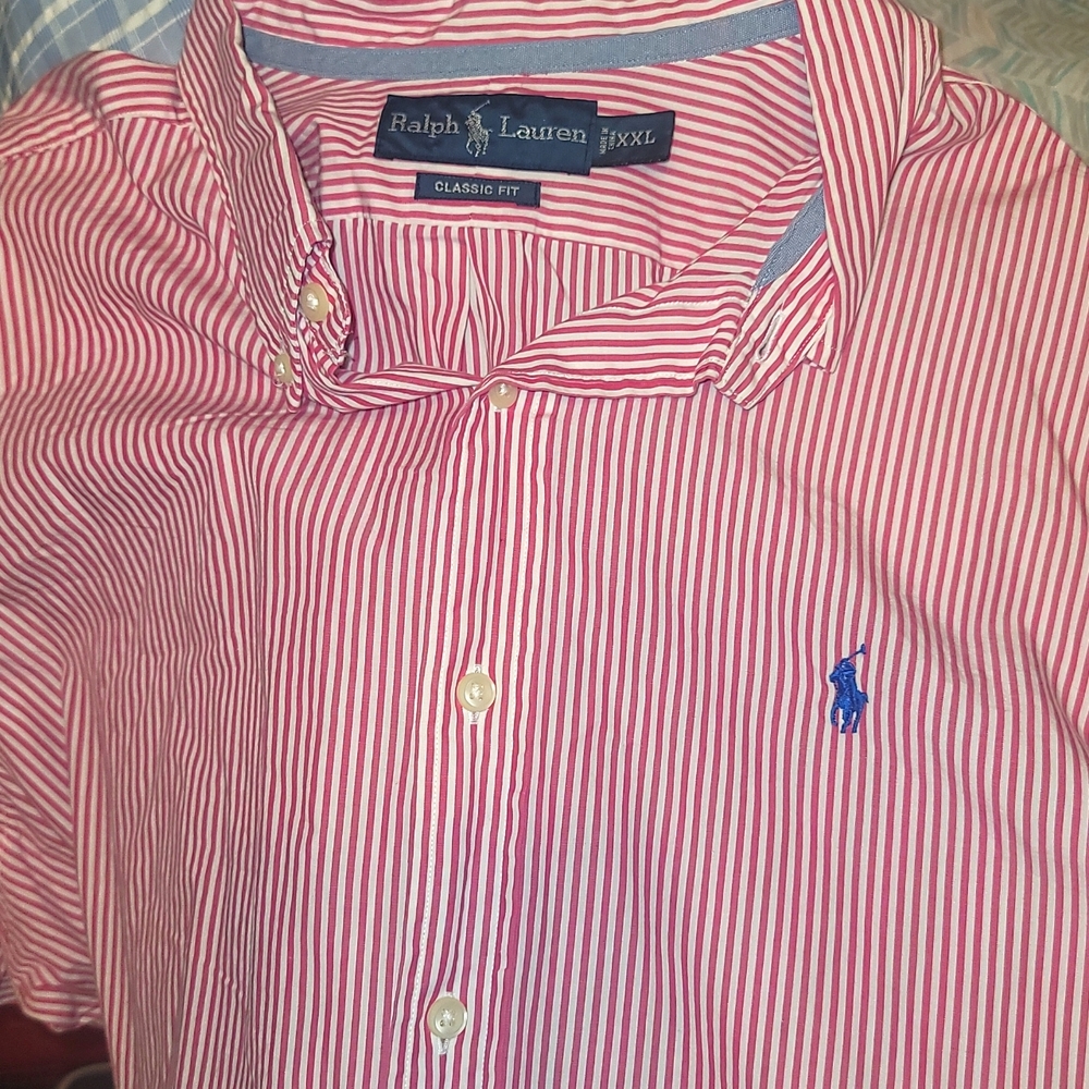 Mens Long Sleeve Red Strip Polo Dress Shirt